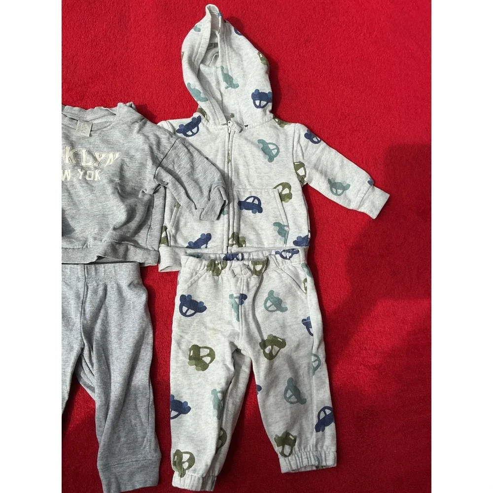 Carter's H&M Baby Boy Outfit Set Bundle 6M Blue Grey Dinosaur Car 7pc Good